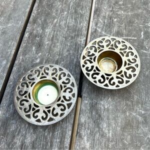 Vintage Brass Candle Holders Heart Design Tea Light Candle Holders Set of Two